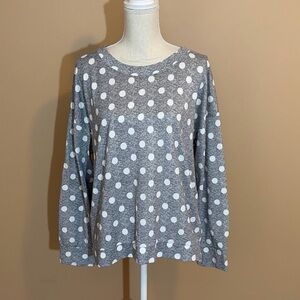 Kate Spade Grey White Polka Dot Long Sleeve Soft & Cozy Top Large